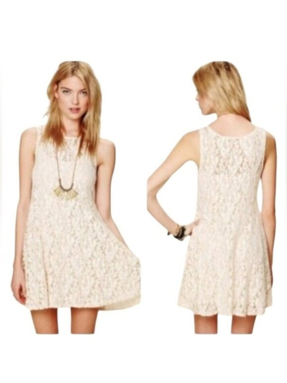 NWT Free People | Cream Alabaster Miles of Lace Mini Swing Dress Size Small